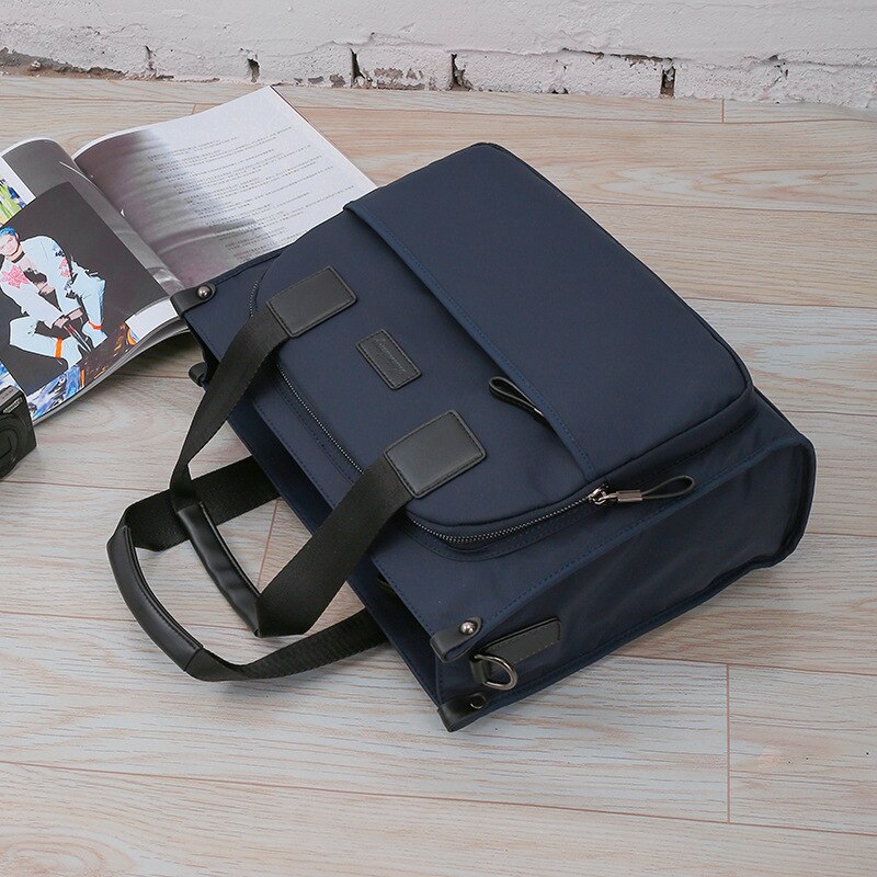 Briefcase Men's Business Bag Multifunctional Package Oxford Cloth Handbag Diagonal Bag Large Capacity Solid Zipper Handbag LD053: blue