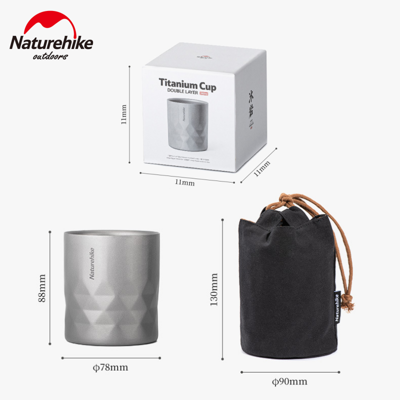 Naturehike Outdoor Titanium Cup 280Ml Draagbare Dubbele Laag Lichtgewicht 78G Camping Picknick Servies Theekopje Water Beker Wijn Glas