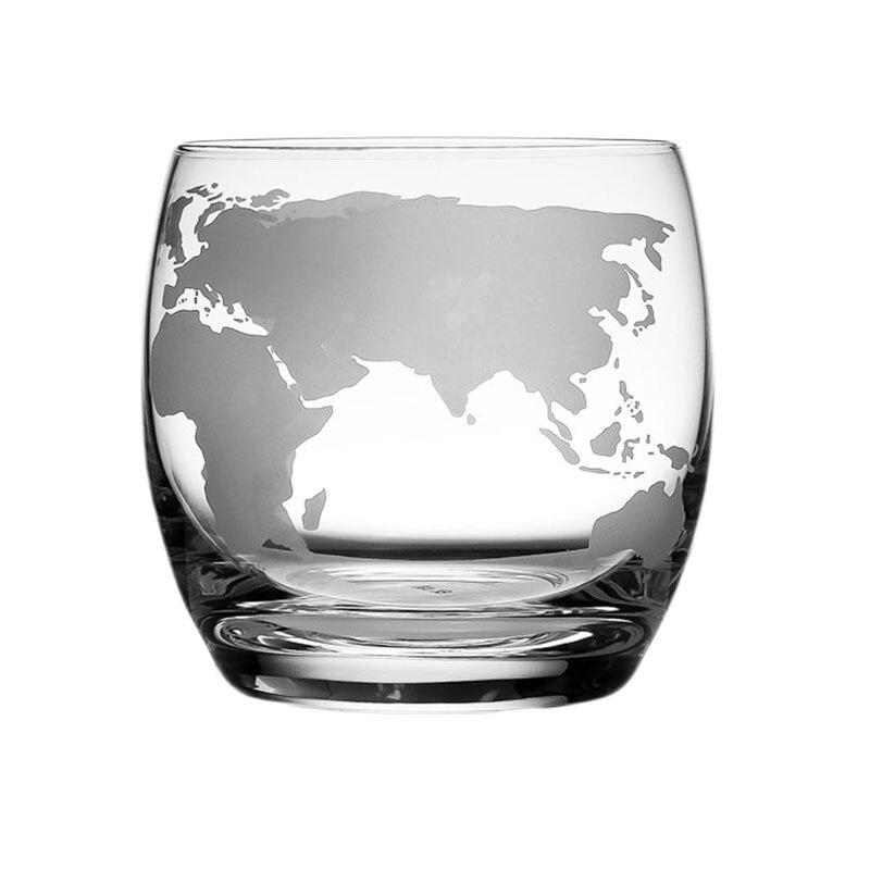 250 ML Whiskey Glass Etched Globe Glass for Vodka Rum Scotch Glass World Map Rocks Glass for: Transparent