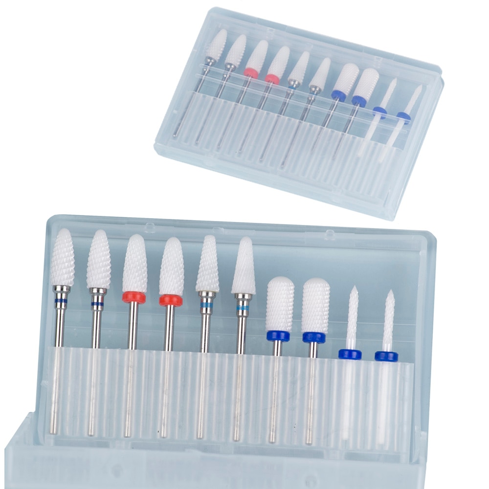 Juego de fresas para manicura, brocas para taladro eléctrico, máquina de manicura, cortadores para la eliminación de barniz de Gel, 10 Uds.: S10 PLUS-F