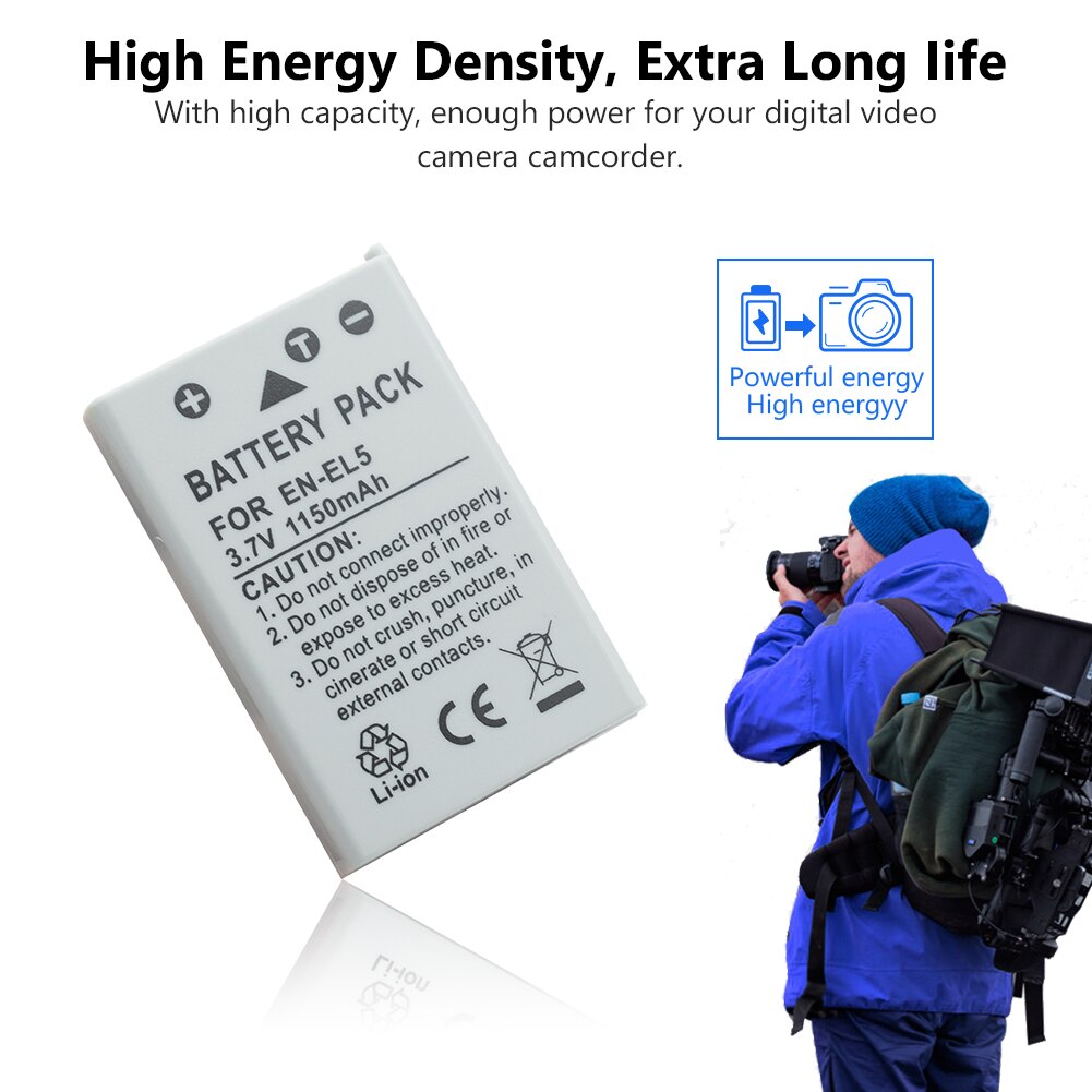 1/2 Pieces EN-EL5 ENEL5 EN EL5 3.7V 1150mAh Li-ion Camera Battery for Nikon Coolpix 3700 4200 5200 5900 7900 P3 P4 P500 P510