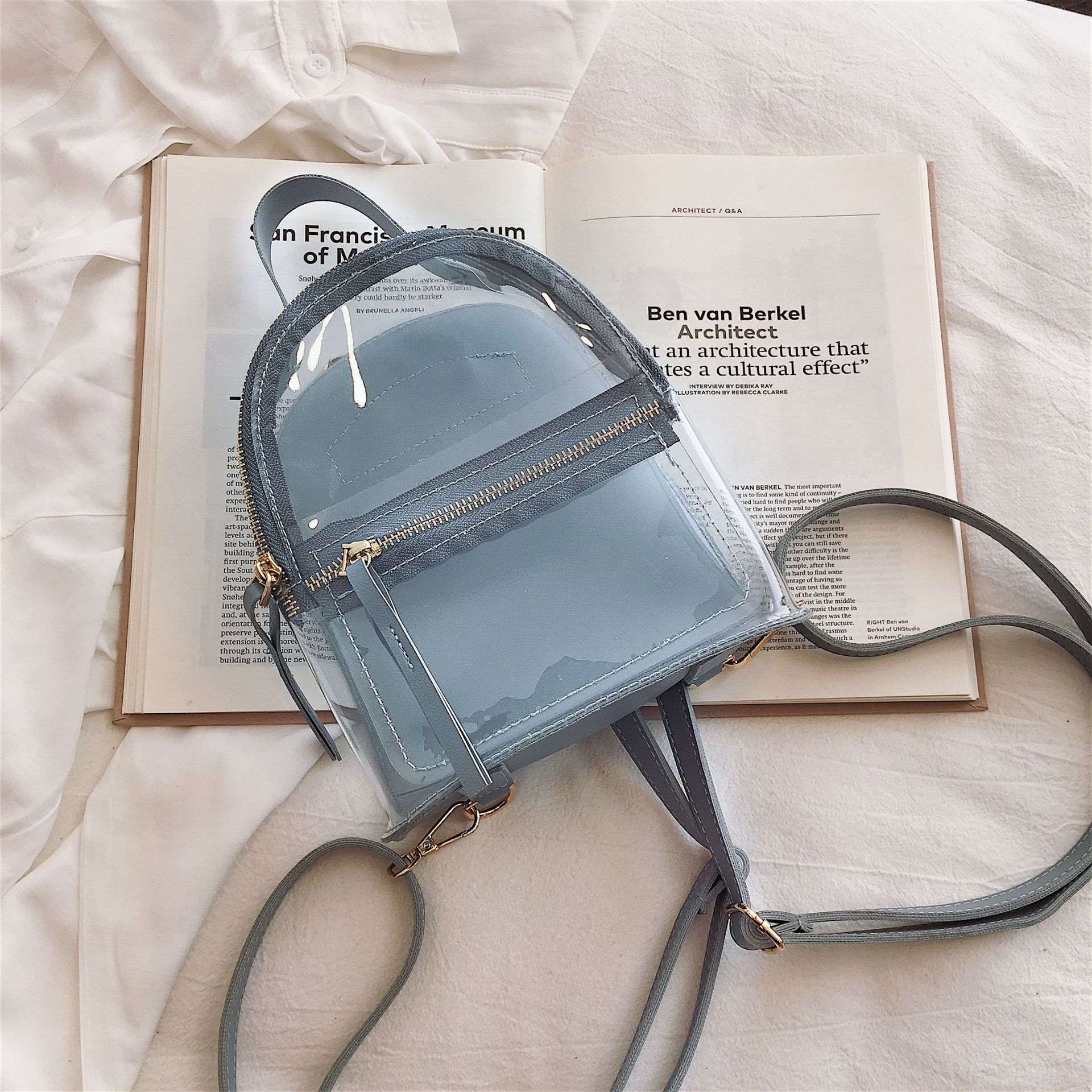 Novo transparente mochila feminina casual moda de alta qualidade feminina mochila clara saco de escola para adolescente saco de viagem: Azul
