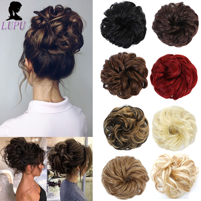 Lupu Elastische Chignon Haarstukje Krullend Messy Bun Mix Grijs Natuurlijke Chignon Synthetisch Haar Uitbreiding