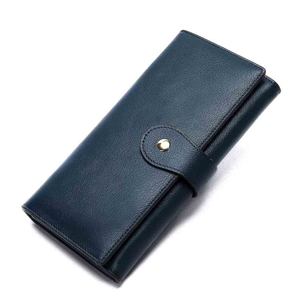 Billeteras para mujer, carteras de cuero con grabado de nombre y broche para mujer, monederos largos 100% de cuero genuino, Cartera de para mujer: Light Blue