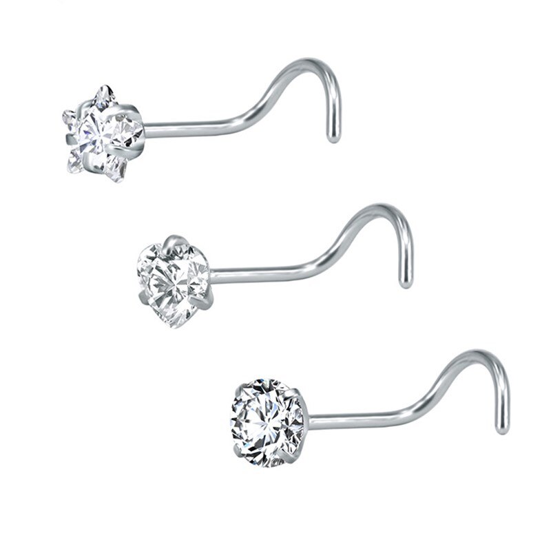 3- teiliges einstellen nasenstecker aus kristall, nasenring-stecker-einstellen, nasenpiercing-schrauben aus edelstahl, nasenseptum-durchbohren-schmuck