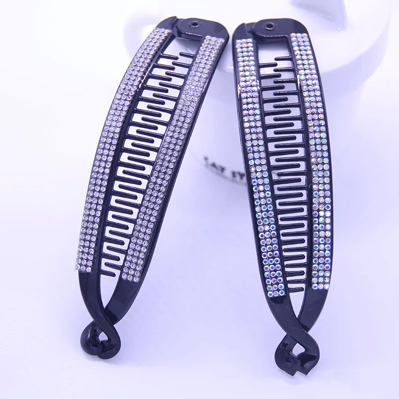Joyería para el cabello, pasadores de plátano, pinzas en forma de garra para el pelo de pez, horquillas, accesorios para el cabello con diamantes de imitación negros para mujer, pinzas, abrazadera, tocado