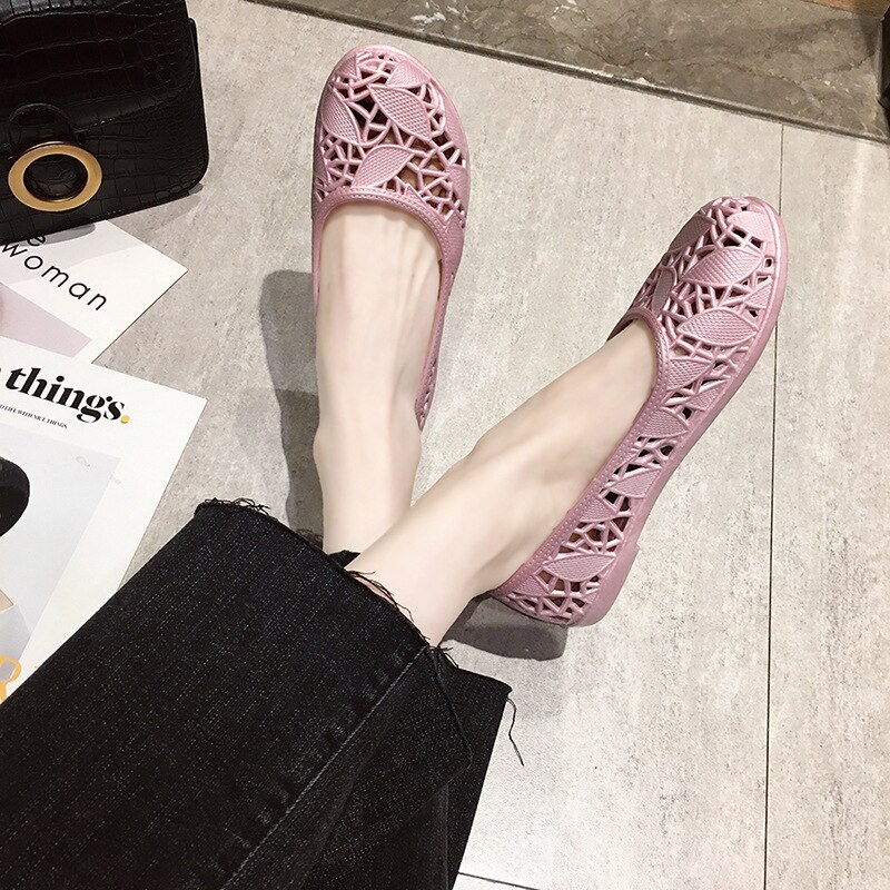 Flower Plastic Shoes Summer Women Sandals Slip On Casual Shoes Female Flats Sandals for Beach Jelly Shoes White