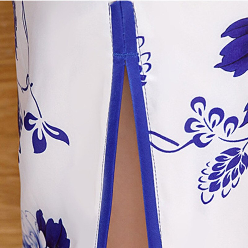 Sheng Coco azul y blanco vestido chino Qipao Cheongsam bata Orientale largo mujer moderna Banquete de seda Qipao vestido chino