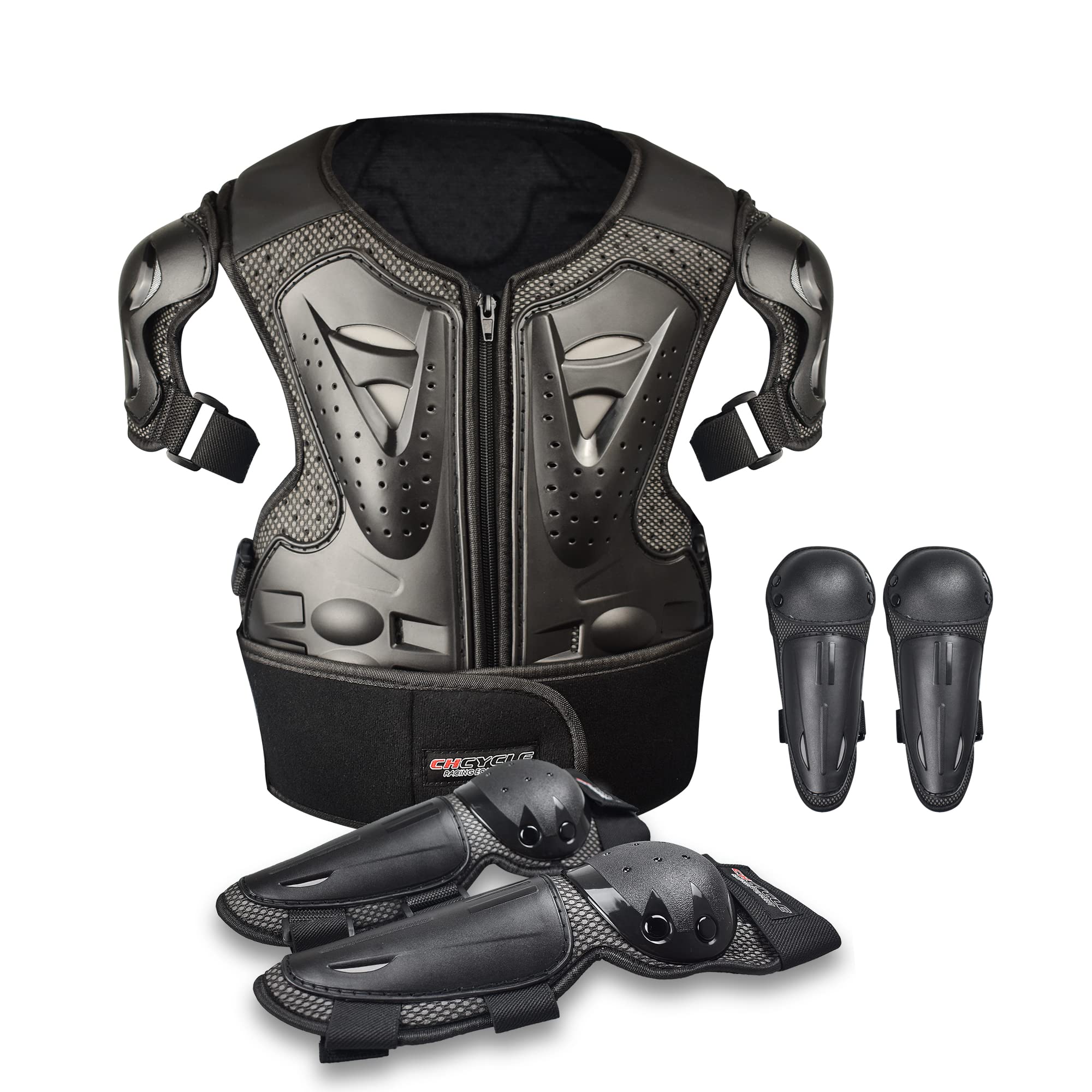 Kids Motorcycle Armor Suit Dirt Bike Gear Chest Protector Motocross for Kids Chest Protective Gear with Elbow Knee Pads Guards: black