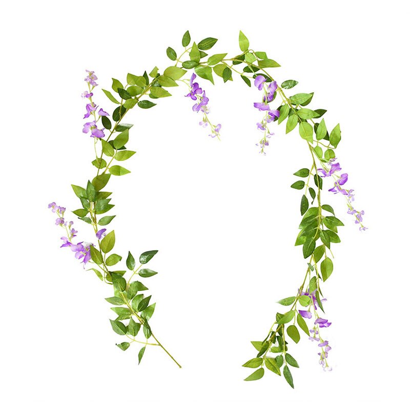 Guirnalda de arco de boda de enredadera de flores, glicinia Artificial, decoración verde falsa, follaje de plantas, hiedra, Fondo de pared, decoración colgante, 180cm: purple