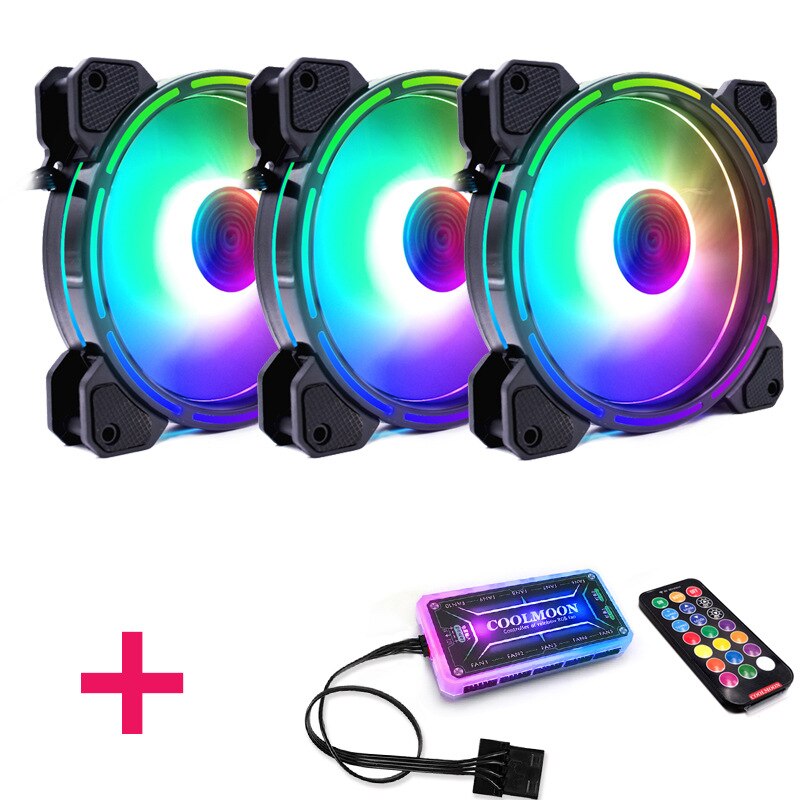 COOLMOON F-GL2 Computer Case PC Cooling Fan RGB Adjust 120mm Quiet + IR Remote Computer Cooler RGB CPU Case Fan Three in One