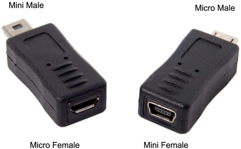 2pcs Mini USB Male to Micro USB 5pin Female & Mini Female to Micro Male Extension Adapter Black
