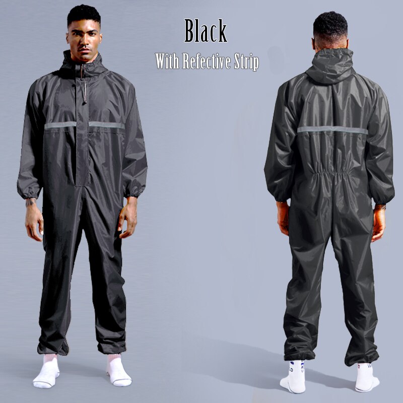 Waterdichte Overall Hoed Olie Slijtvaste Werk Veiligheid Kleding Regenjas Voor Sparying Schilderen Fabriek Kleren Totale Pak: Black With Strip / M-165