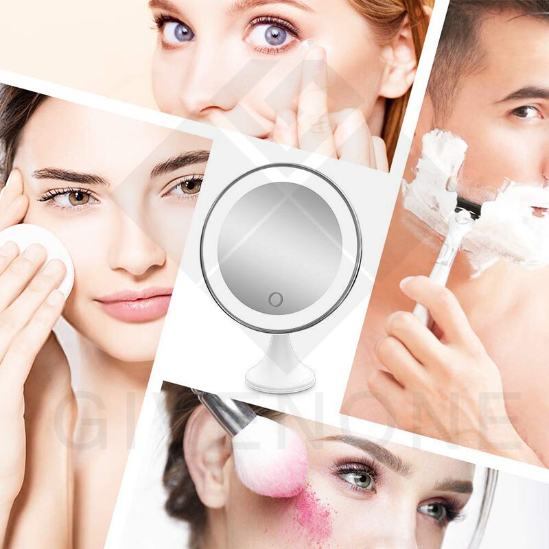 Makeup Beauty Ring Light Mirror With LED Light 10X Magnifying Glass 360 Degree Rotating Smart Switch Makeup Light Small Mirror