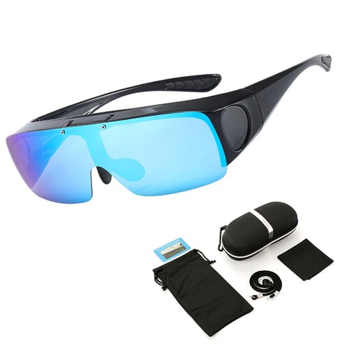 Fit Über Sonnenbrille Polarisierte Linsen Männer Frauen Angeln Sonnenbrille Abdeckung Für Myopie Gläser Goggles Sport Brillen: Blue with case