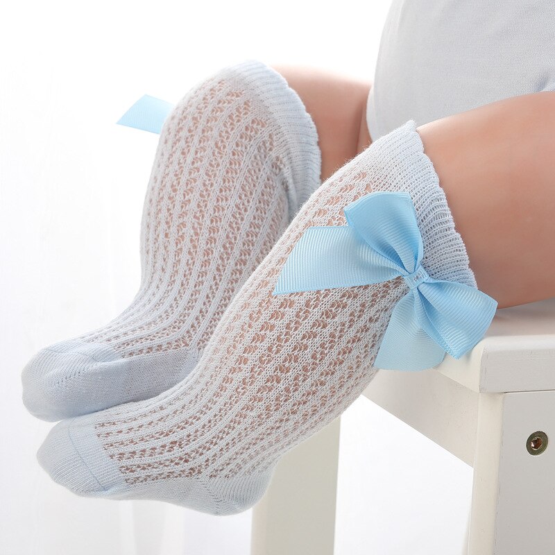 Leuke Peuters Meisjes Jongens 3/4 Knie Hoge Spaanse Stijl Plain Geribbelde Sokken herfst Kniekousen Panty Prinses boog Sokken 5 kleur: Blauw / 24M