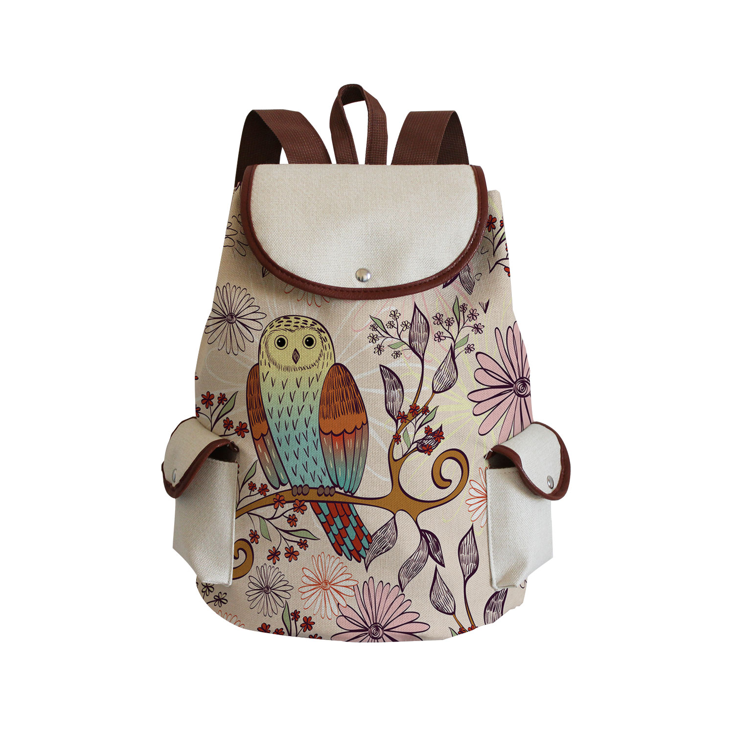 Cartoon Owl Print Linen Backpack Animal Large Capacity Portable Drawstring Backpack Chinese Storage Travel Women Casual Book Bag: sjCB103 Owl Bag