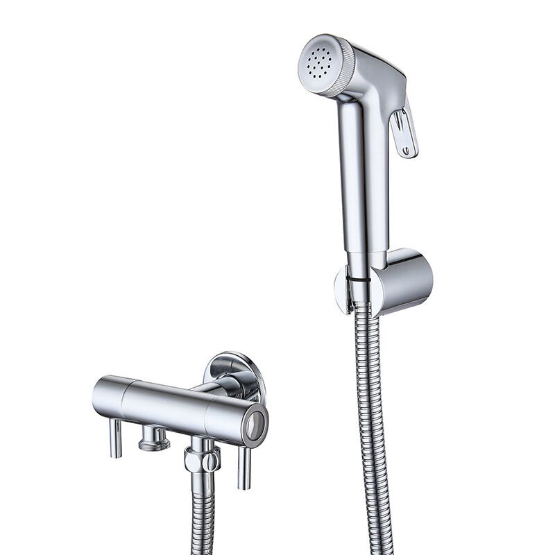 Messing bidet sprøyte for toalett sort/krom dusj sprøyte sett multifunksjon toalett ventil klut bleie sprøyter: Rund krom