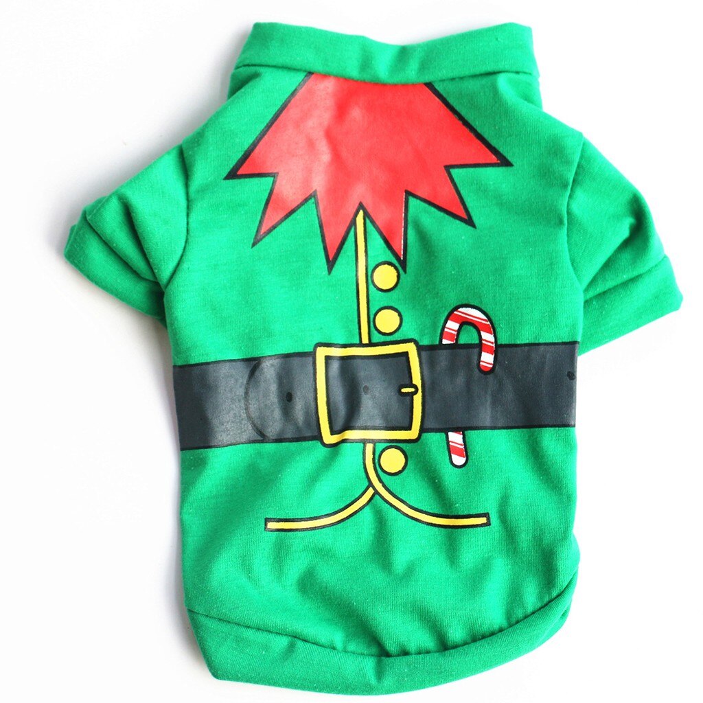Christmas Pet dog Clothes Winter Christmas Print Clothes Pet Dog Long Sleeve Top Outfit Dog Clothing Cute Puppy Plus Size: Army Green / S