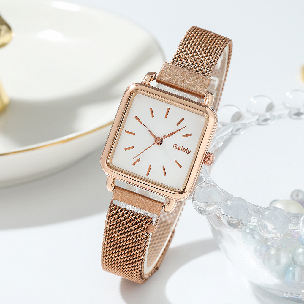 Gaiety brand dameure firkantet dame quartz ur armbånd solid urskive enkel rosa guld mesh luksus dameure