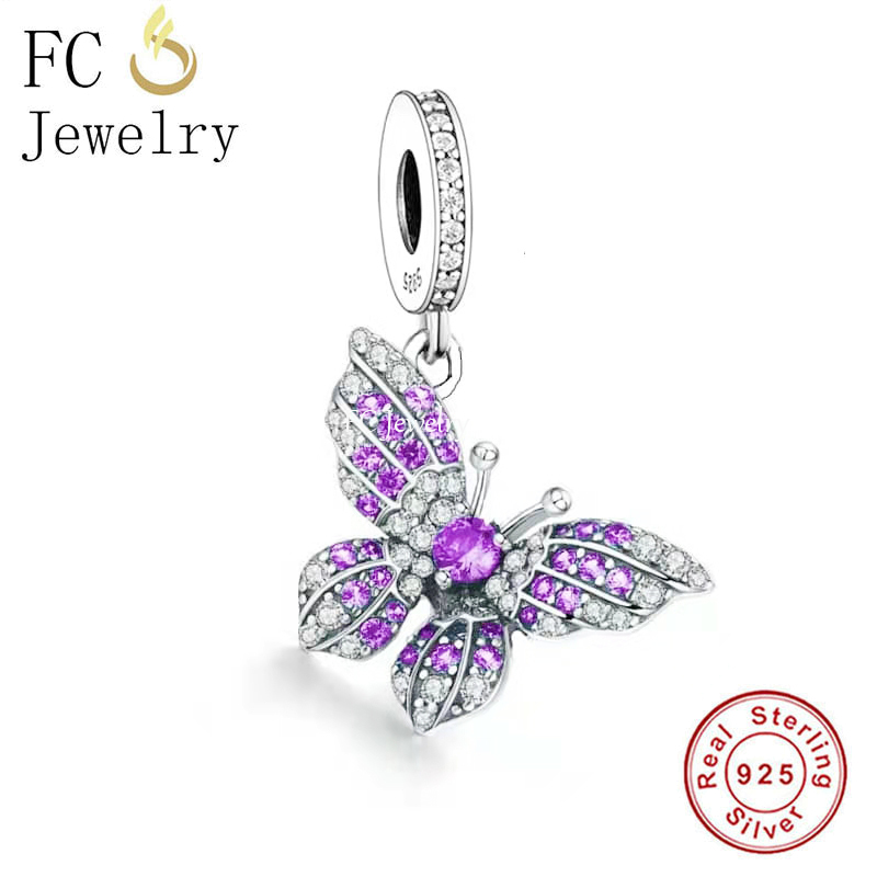 Fc Sieraden Fit Originele Charm Armband 925 Sterling Zilver Paars Zircon Vlinder Kraal Voor Maken Vrouwen Berloque 2022 Lente