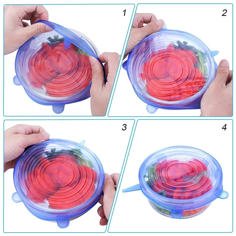 6 Pcs Silicone Cover Lids Reusable Fresh Keeping Silicone Stretch Lids Caps For Food Pot Dish Kitchen Accessories