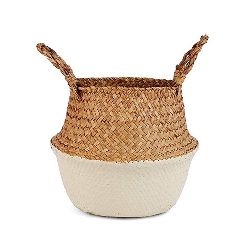 Boho Decor Foldable Handmade Rattan Storage Basket Folding Wicker Seagrass Belly Straw Garden Flower Pot Planter Panier Mimbre: sand