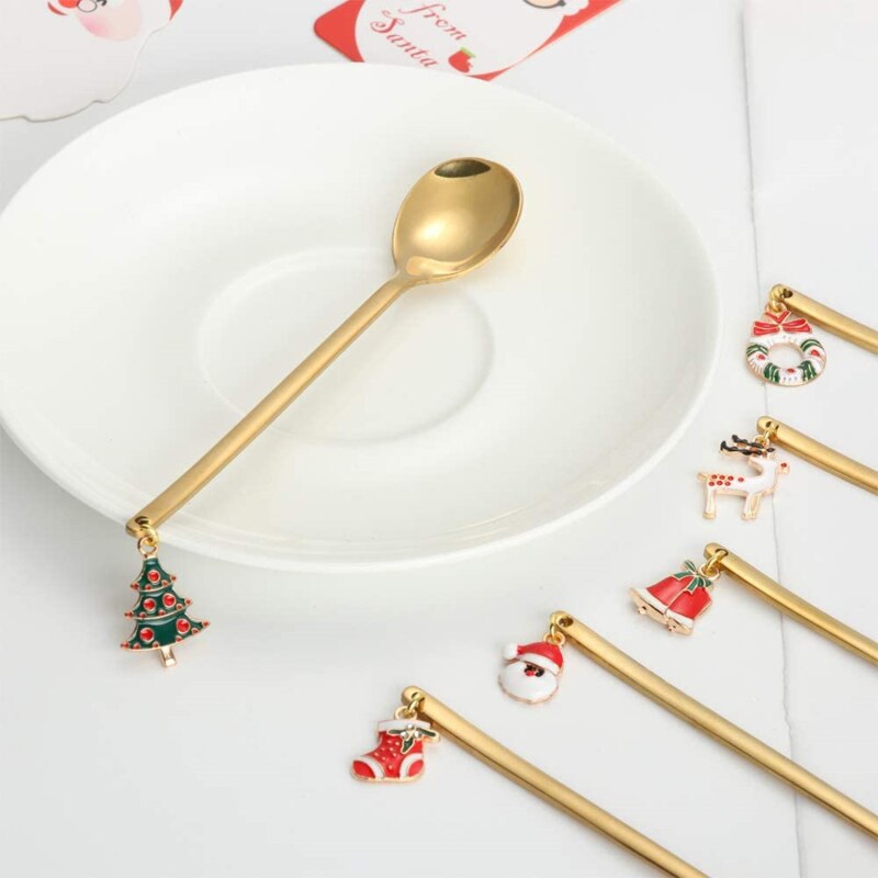 Multifunctional Coffee Spoons Christmas Dessert Stainless Steel Ice Cream Sugar Coffee Scoops Kitchen Tableware Year