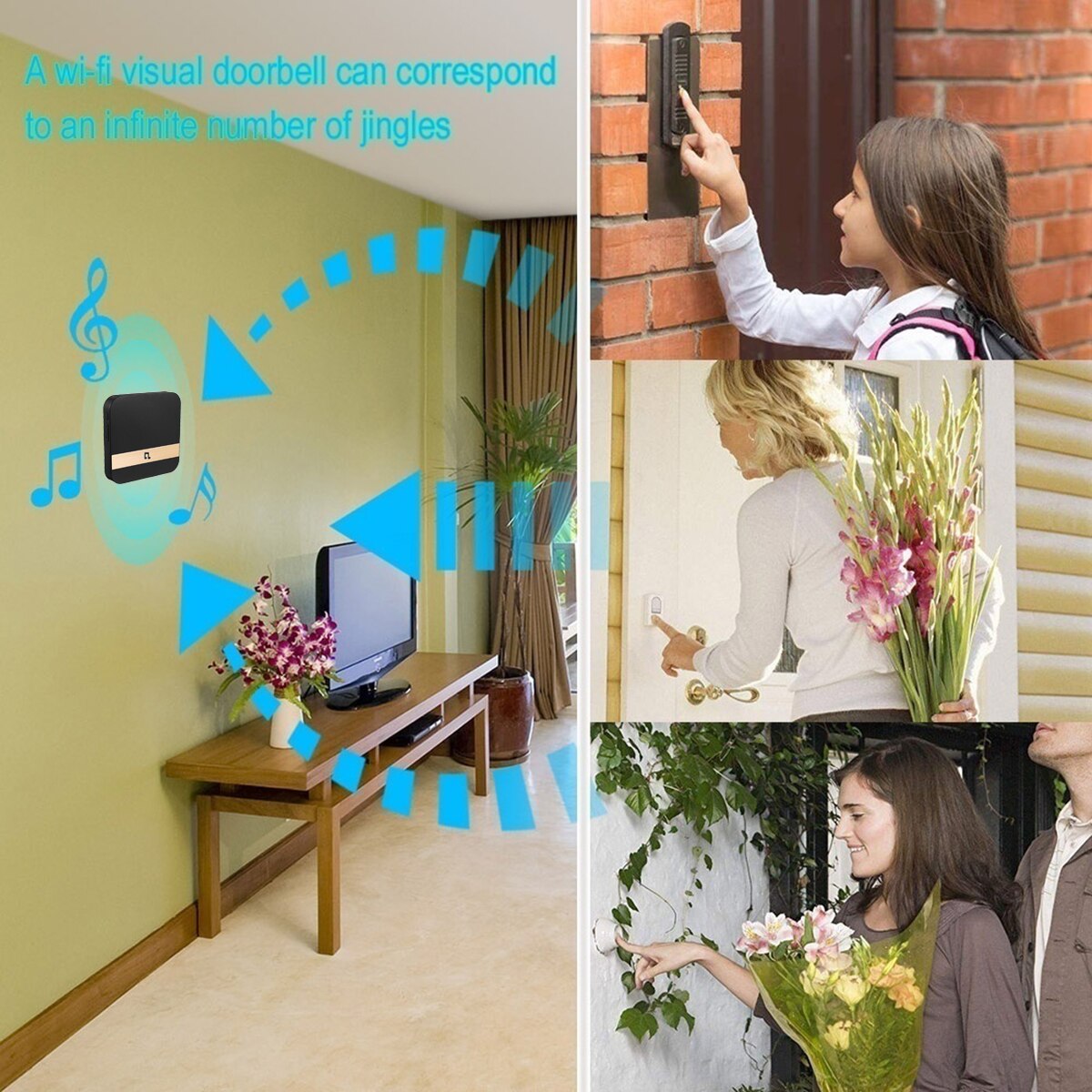 Adjustable Smart Ring Alarm Wireless WiFi Indoor 52 ringtones Doorbell Receiver Adjustable Volume for Home Security