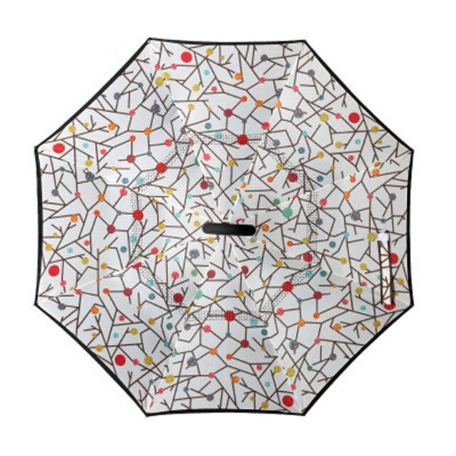 Paraguas de golf para mujer, sombrilla invertida de doble capa, plegable, con vástago largo, a prueba de viento, con gancho en C,