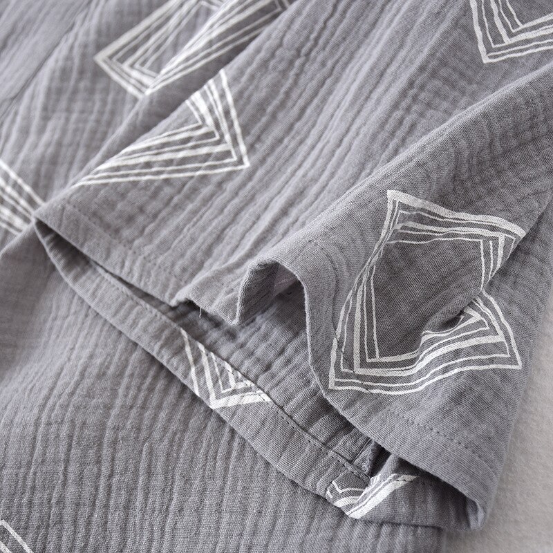 Geometrische aufbringen Herren Kimono Schlafanzug Anzug Haut-freundliche Baumwolle Krepp Japanischen Lange ärmeln Hosen Männer Leben Kleidung Nachtwäsche