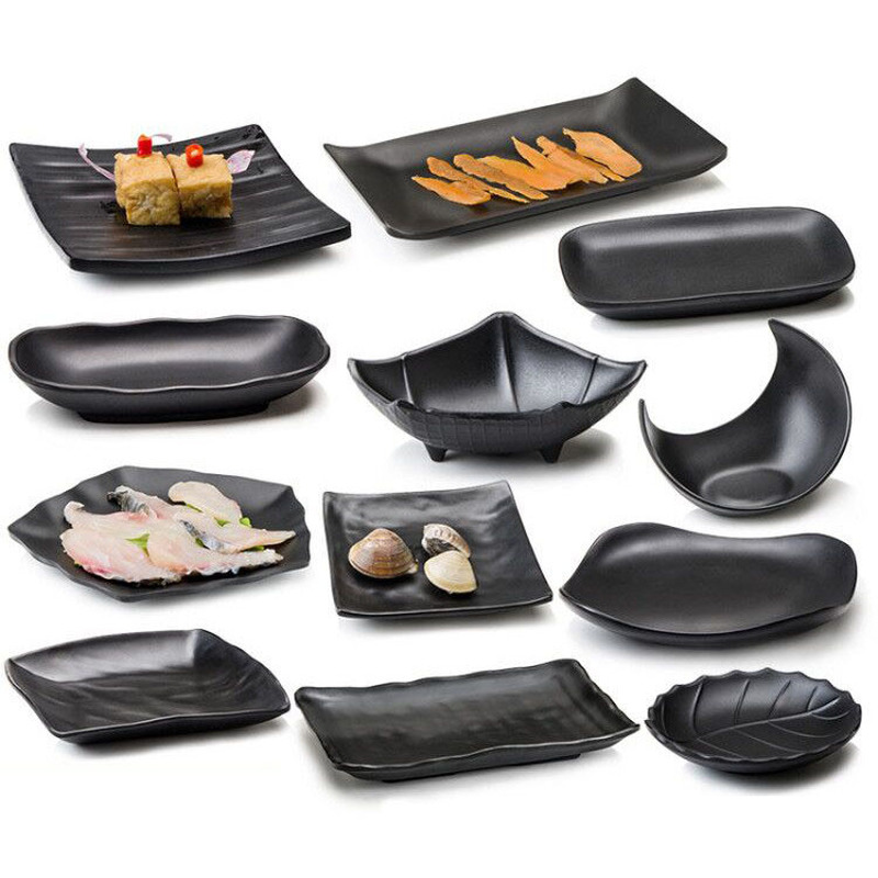 Keukengerei Set Creatieve Zwarte Food Grade Plastic Botplaat Persoonlijkheid Sushi Fruit Dessertbord Restaurant Keukenschotel