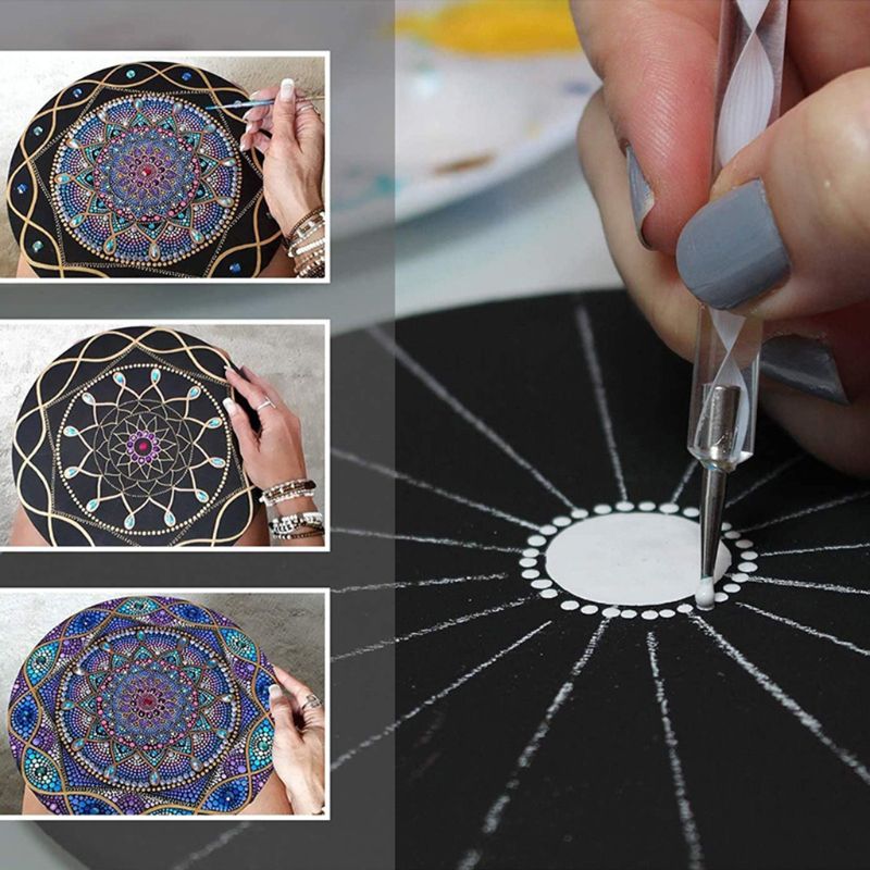 8pcs Black Round Cardboard Mandala Painting Paper DIY Cardboards Art Supplies