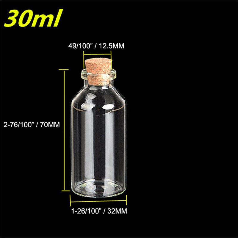 24PC Mini transparent Glas Kork Flaschen Handwerk Fläschchen Klar Glas Leere wünschen Flaschen 4ml 10ml 100ml Gläser Container Diy Fläschchen: 30ml
