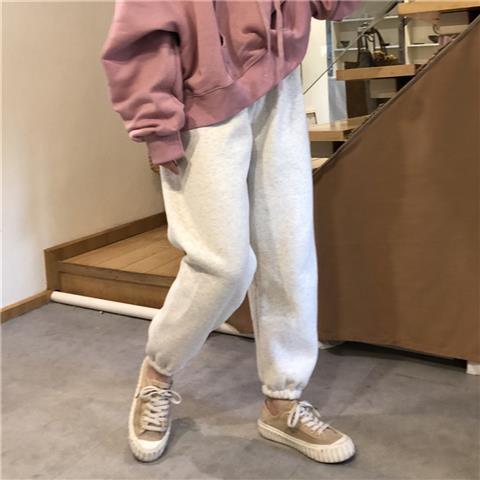 Harembroek Vrouwen Effen Alle-Wedstrijd Lente Ulzzang Mode Dikkere Trekkoord Chic Meisjes Capri Trendy Casual 4 kleur: gray / S