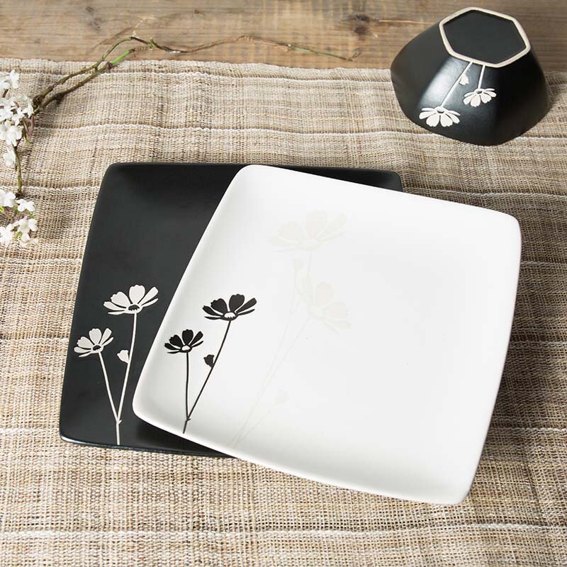 Cerámica de de hogar, vajilla de cerámica de Margarita pequeña pintada a mano, platos de cerámica blancos y negros