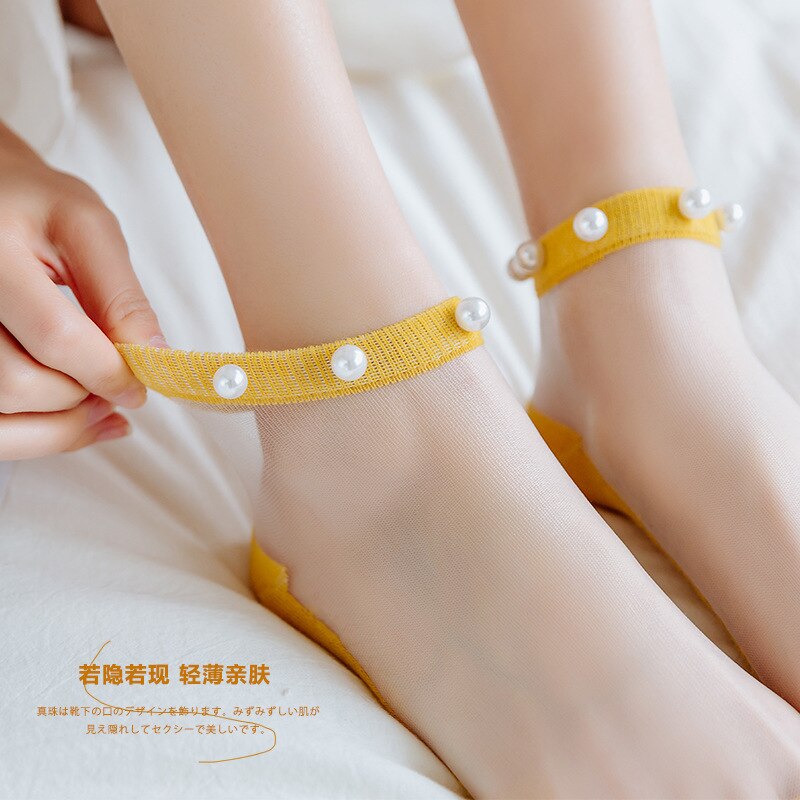 Lente en zomer dames ademende parelmoer glazen zijden sokken japanse snoepkleur casual studentensokken