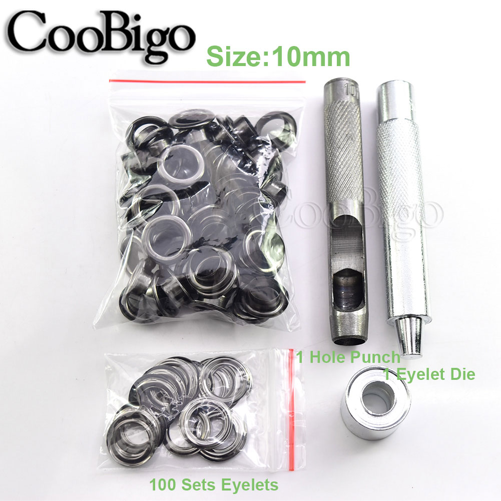 Kit de herramientas para ojales de metal, herramienta de instalación de punzones para ropa de cuero, zapatos, cinturón, cortina, accesorios para manualidades DIY, color negro: Cobre