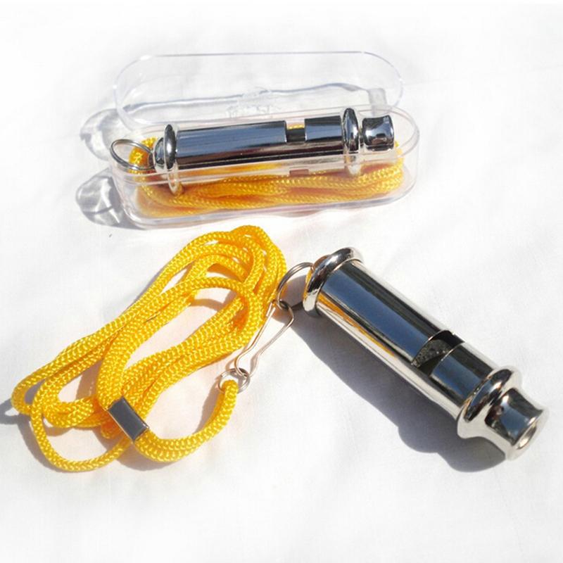 1 PC Metal Treinador Árbitro Whistle Com Corda No Pescoço Corda Cordão de Segurança de Emergência Ao Ar Livre Bola de Jogo de Esportes Apito Trainning Cão