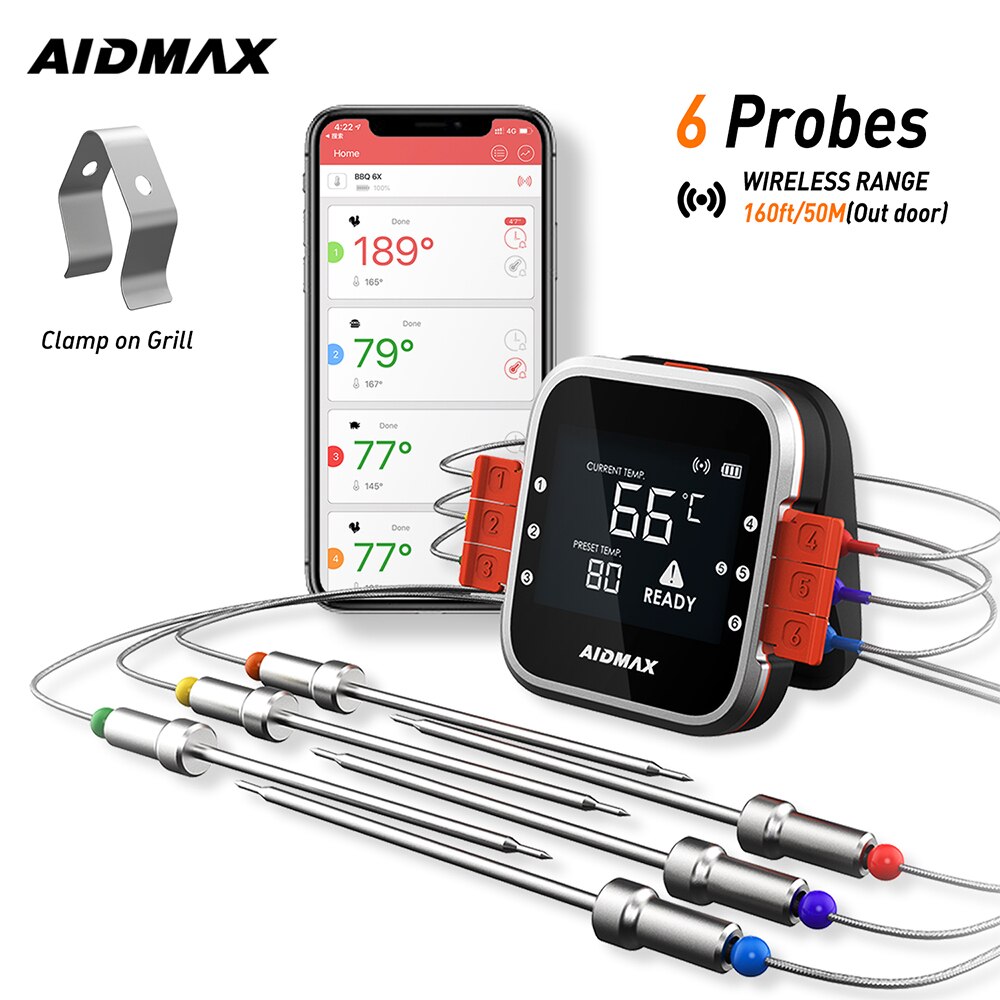 AidMax WR01 Digital kabellos BBQ Fleisch Thermometer Grill Ofen Thermomet Mit Edelstahl Sonde Kochen Küche Thermometer: rot