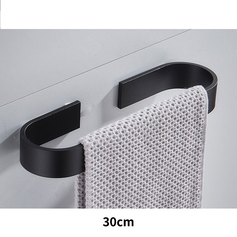 Solid plads aluminium sort håndklædestang enkelt håndklædestativ badeværelse mat sort vægmonteret håndklædeholder 30/40/50/60 cm: Sort -30cm