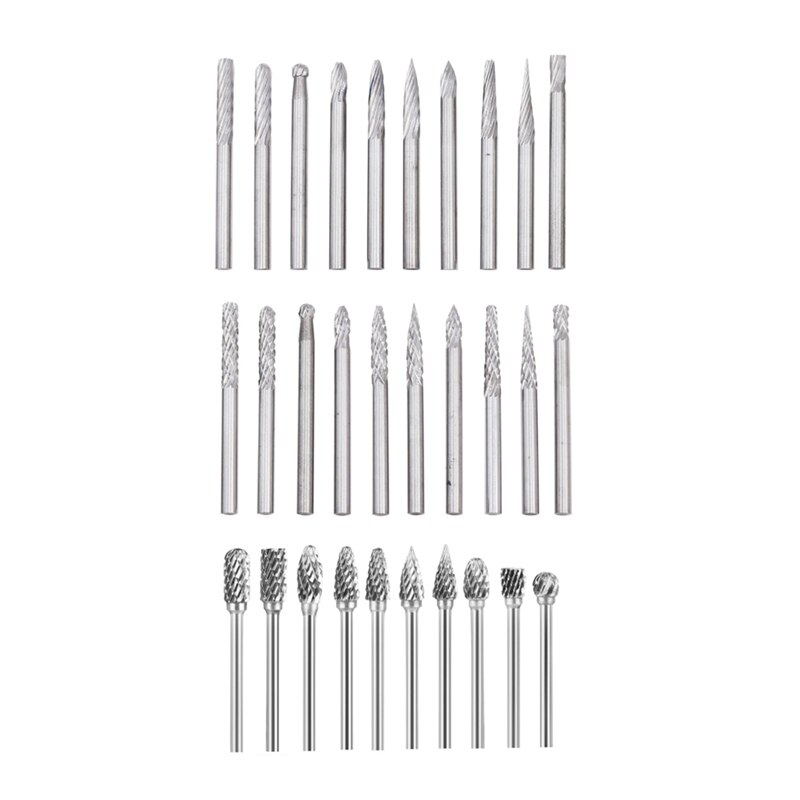 30PCS Double Cut Carbide Burr Set, 1/4Inch Head Length Rotary Tool Cutting Burrs+1/8Inch Tungsten Solid Die Grinder Bits: Default Title
