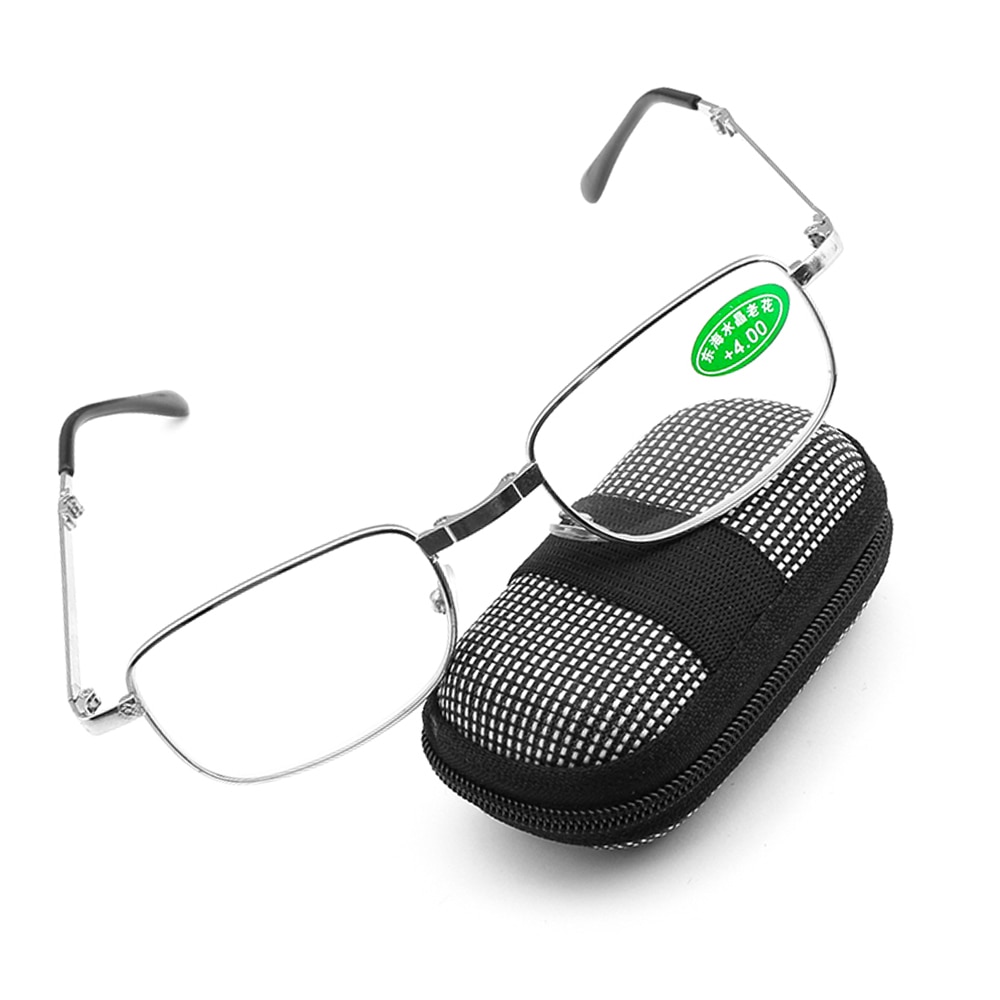 Draagbare + 1.0 ~ 4.0 Dioptrie Randloze Magnetische Brillen Met Geruite Bril Case Ultralight Mini Folding Brillen