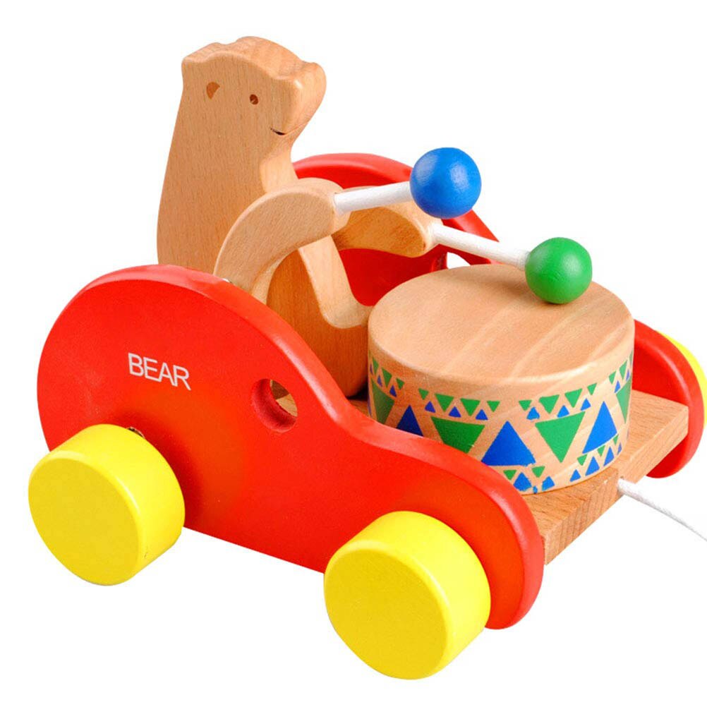 Enfants en bois dessin animé ours tambours traînant remorque pour la marche formation bébé marche le long jouet en bois remorquable jouet voiture Railer modèles: Default Title