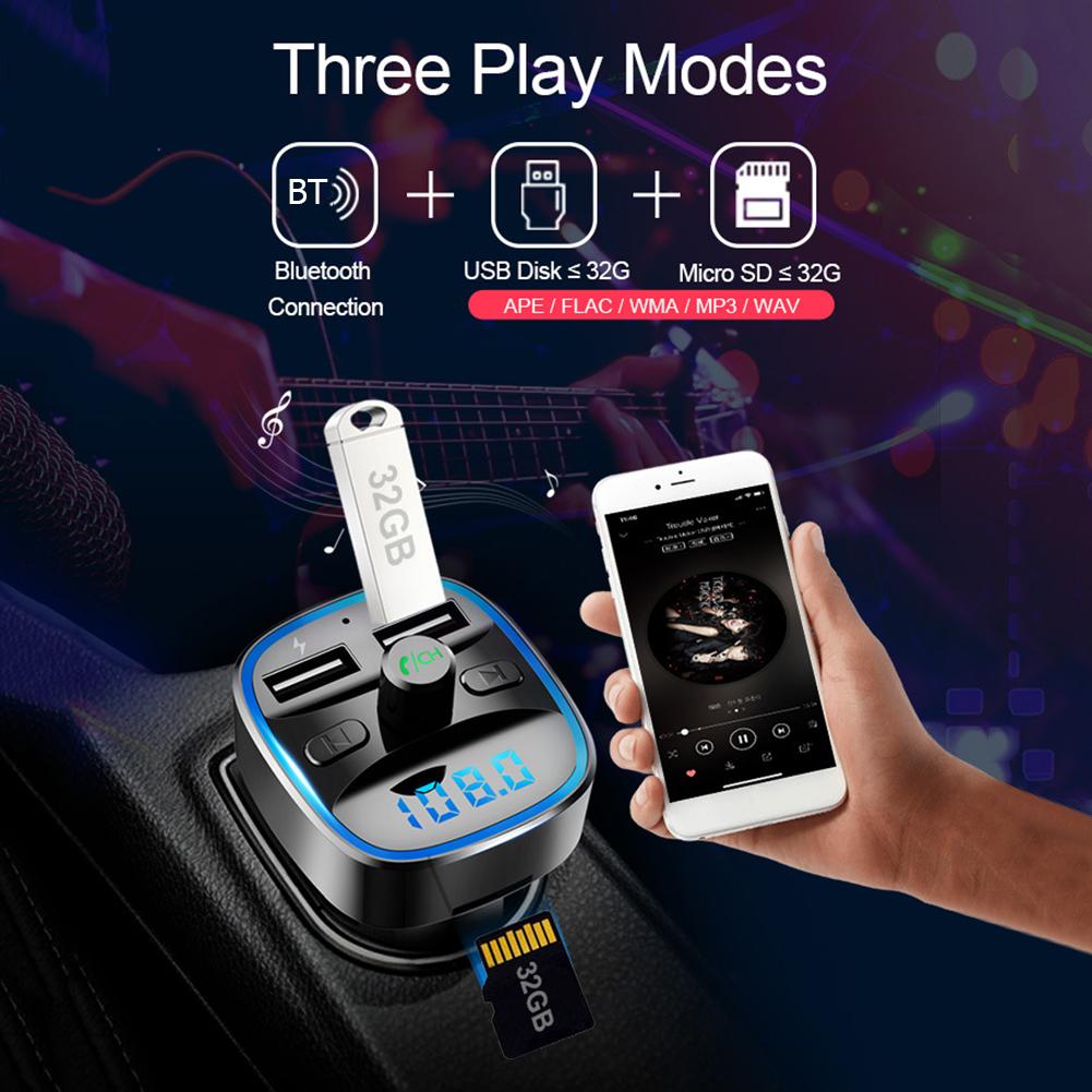 Transmetteur T25 Bluetooth 5.0 FM, Navigation vocale, double port USB, lecteur MP3, Distance de Transmission Effective 10M, noir