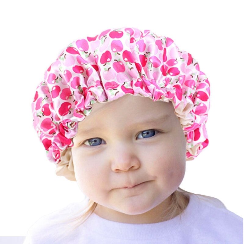 Adjustable Baby Silky Satin Bonnet Double Layer Flower Sleep Caps Girl Night Turban Children Solid Headwear Hat Hair Accessories