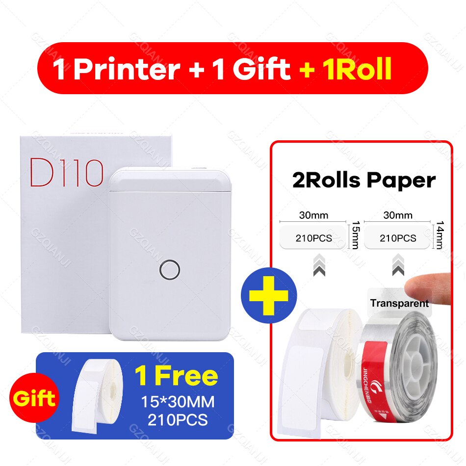 Niimbot  d110 etiketprinter mini klistermærke papirrulle transparenter trådløs bluetooth telefonprinter etiket prisskilt udskrivning etiket: Tilsæt 1 trans 1 hvid