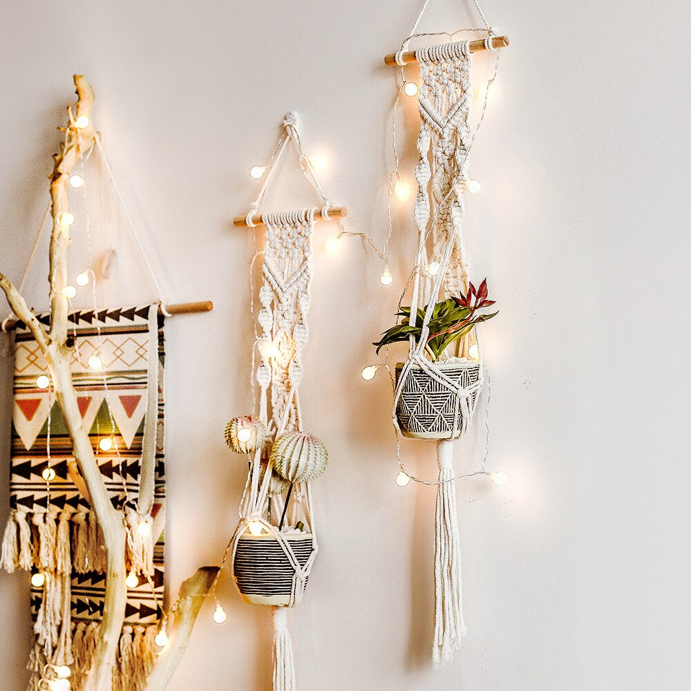 Tapiz de plantas de macramé bohemio, decoración de pared para sala de colgar, decoración de pared colgante, decoración de granja, cuerda de pared, tapices de plantas