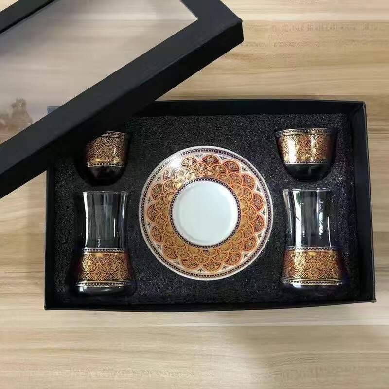 Turkish Tea Cup Box Set Blue Gold Pattern Afternoon Tea Cup Saucer Coffee Cup Glass Leisure Tea Set High-end Noble Cupware: Gift Box - 08