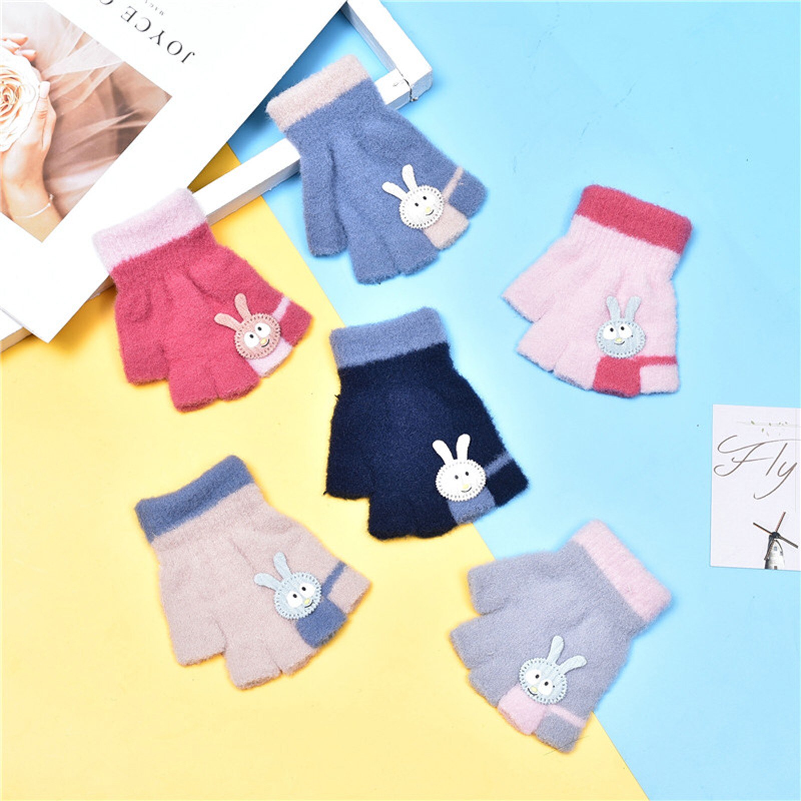 Karikatur Baby Handschuhe freundlicher Kaschmir Niedlich aufbringen Acquard weben Warme Gestrickte Handschuhe перчатки